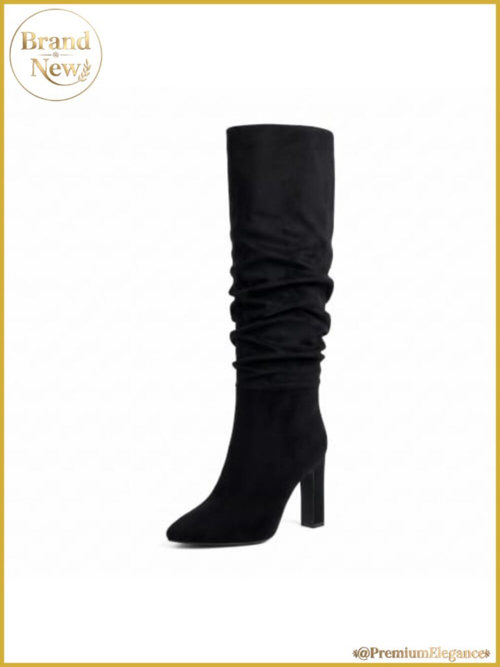Suede Knee High Boots Almond Toe Chunky Block High Heel